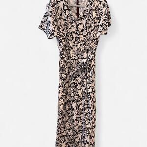 Lands' End black & white floral Jumpsuit with tie waist and pockets Sz M